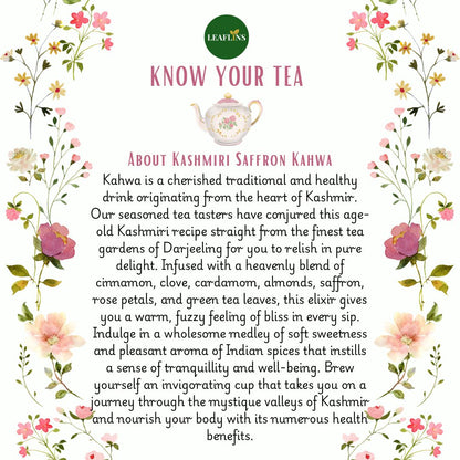 Kashmiri Saffron Kahwa Green Tea, 100g Loose Leaf (50+Cups)