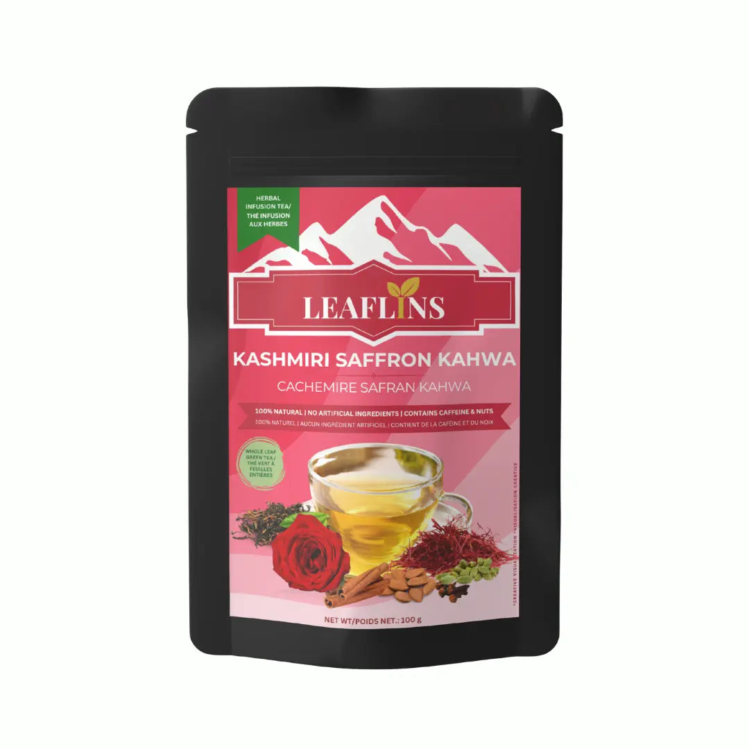 Kashmiri Saffron Kahwa Green Tea, Loose Leaf Tea (100g | 50 Cups) Leaflins Tea