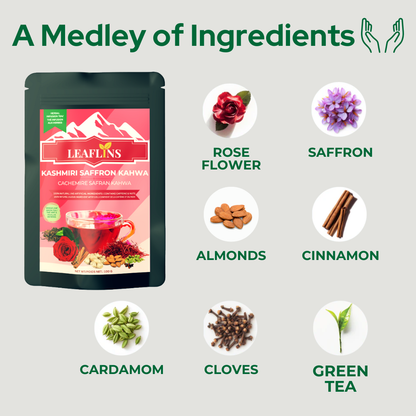 Kashmiri Saffron Kahwa Green Tea, Loose Leaf Tea (100g | 50+Cups)