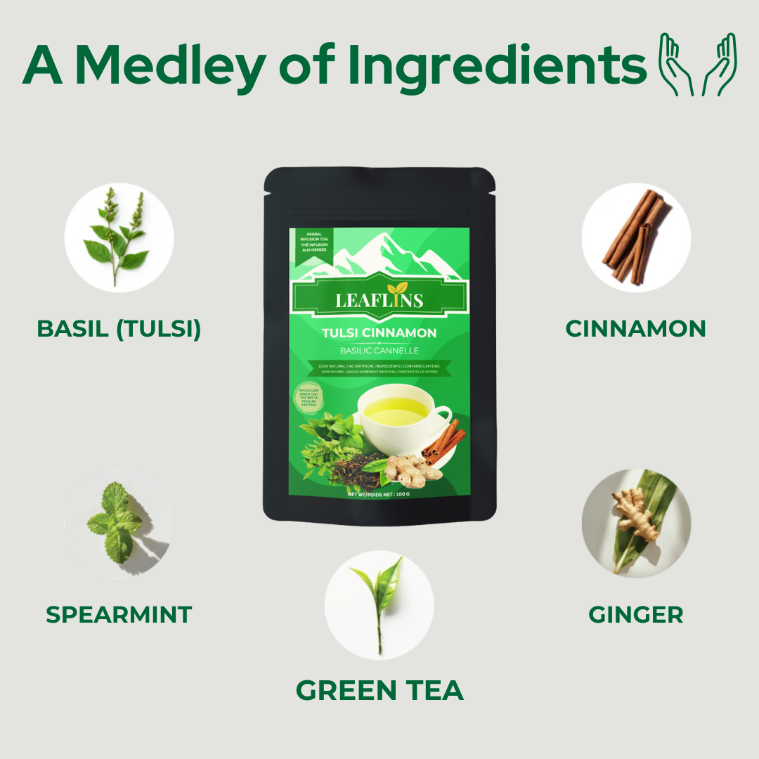 Tulsi Cinnamon Green Tea, Loose Leaf Tea (100g | 50+Cups)
