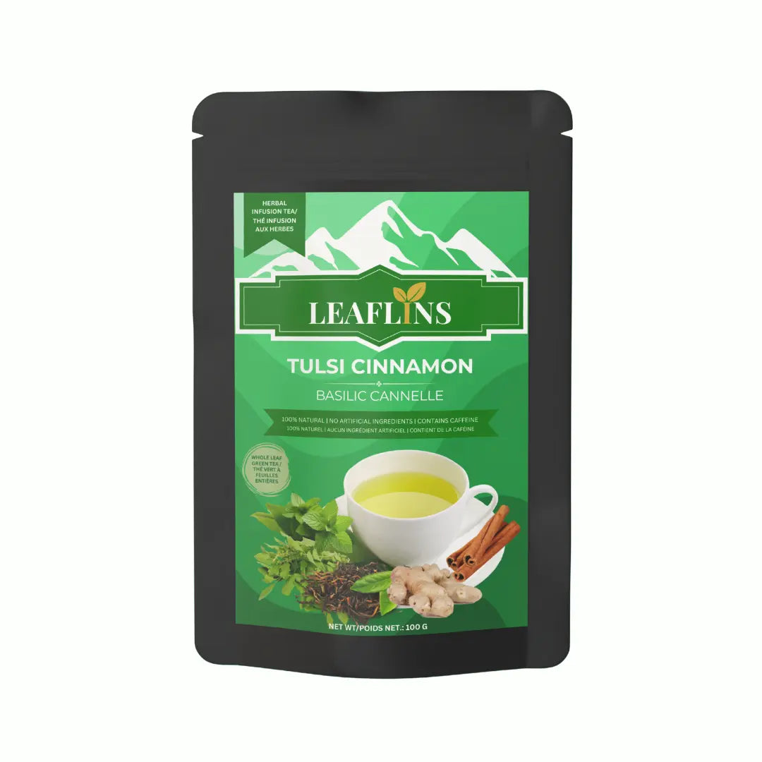Tulsi Cinnamon Green Tea, Loose Leaf Tea (100g | 50 Cups) Leaflins Tea